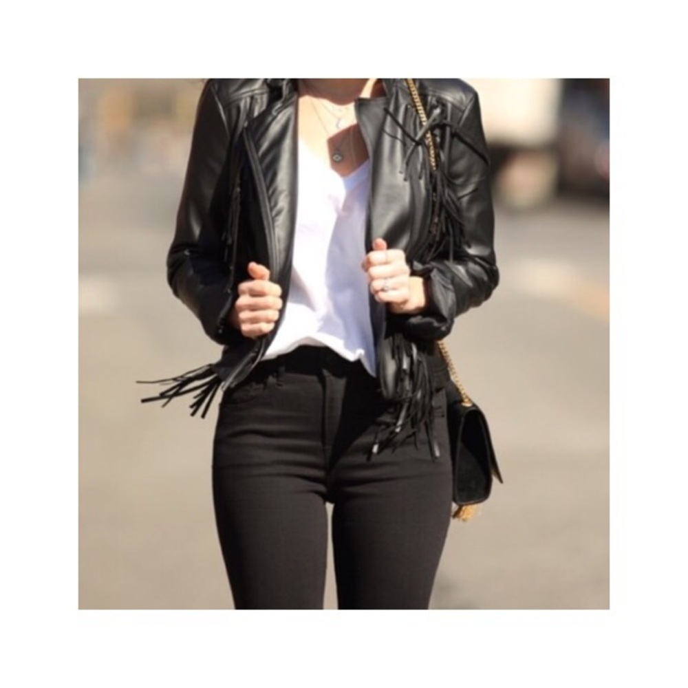 Express Faux Leather Fringe Jacket